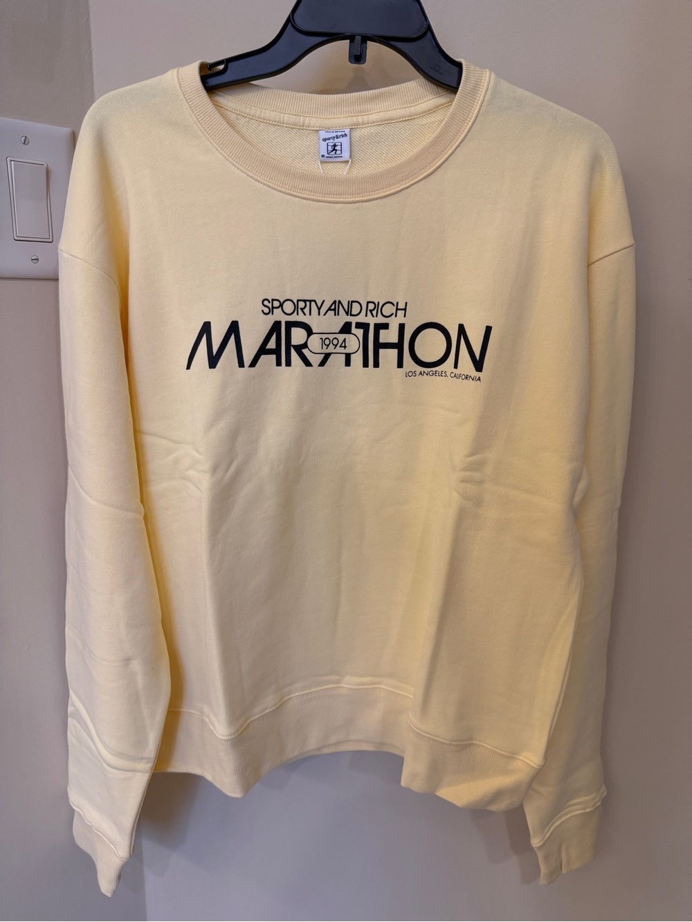 NWT Sporty & Rich Cream Yellow Marathon Sweatshirt Medium Closet Cleanout